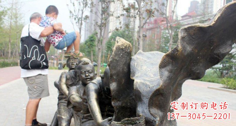 苏州拔萝卜的儿童小区景观铜雕