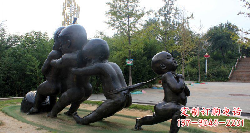 苏州拔萝卜的小孩街边景观铜雕