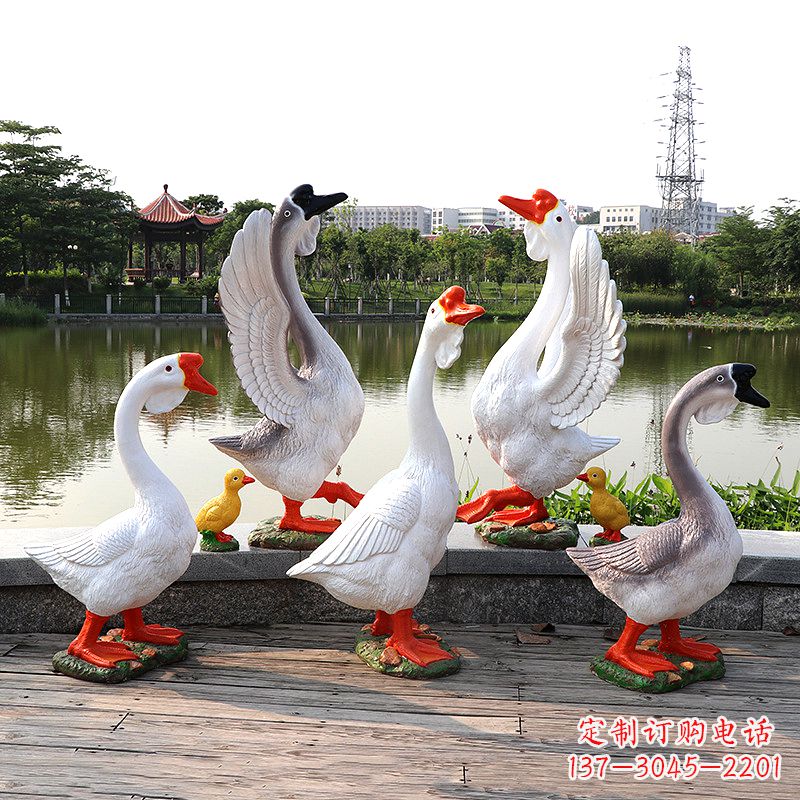 苏州玻璃钢仿真大白鹅雕塑-公园园林水景动物摆件