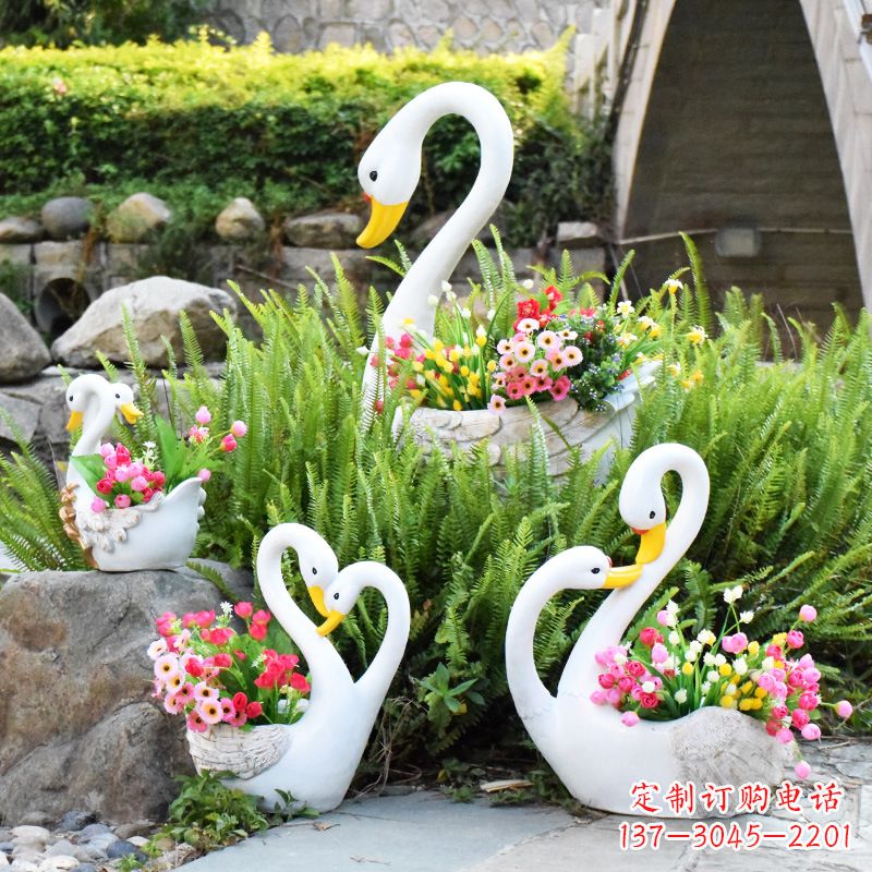 苏州玻璃钢天鹅花盆雕塑