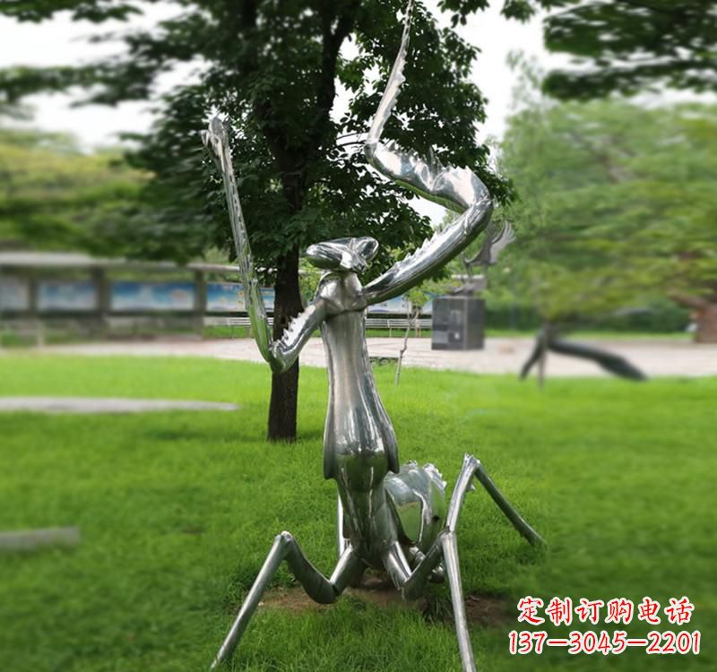 苏州不锈钢草坪螳螂雕塑