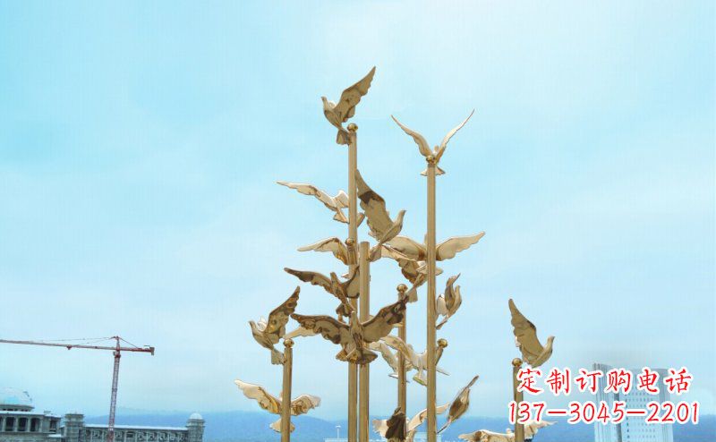 苏州不锈钢飞翔的鸽子雕塑传递自由、和平的美好祝愿