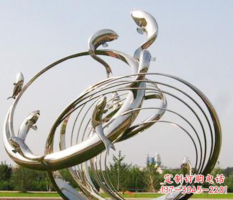 苏州不锈钢海豚雕塑美丽而又神秘