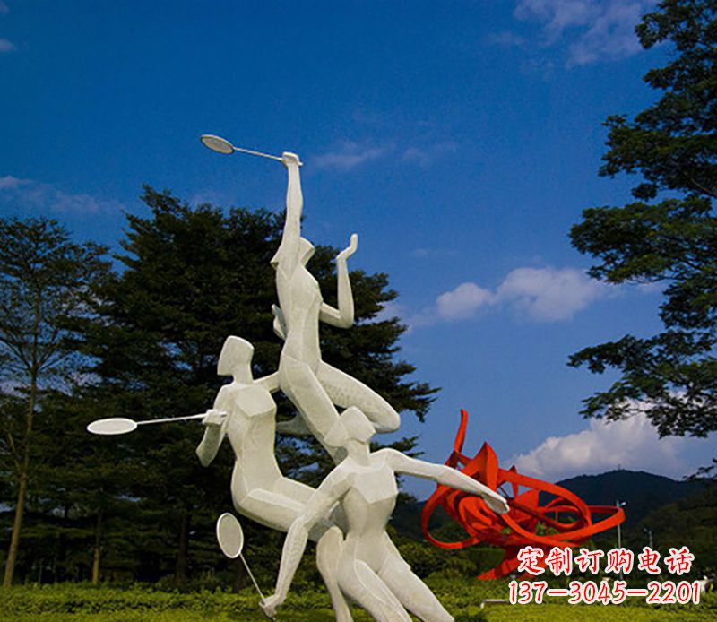 苏州不锈钢羽毛球雕塑精美线条展现体育热情