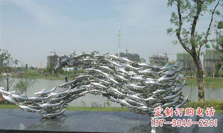 苏州精美动物雕塑点缀不锈钢鱼群公园