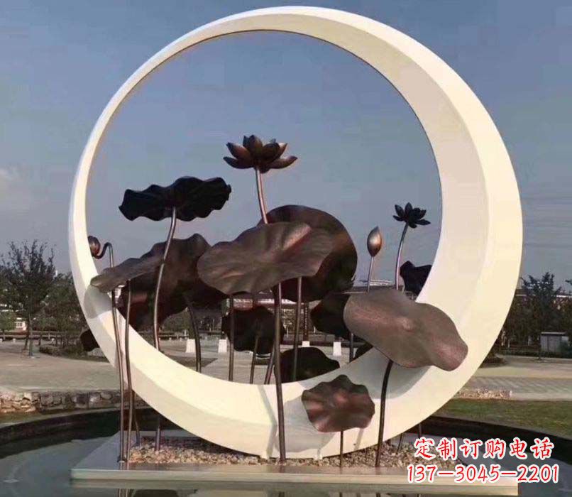苏州环绕荷香不锈钢圆环雕塑