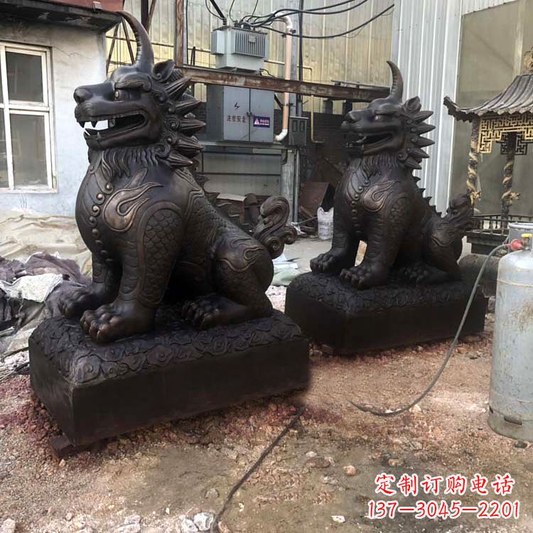 苏州纯铜獬豸雕塑-中国古代神话传说神兽动物雕塑