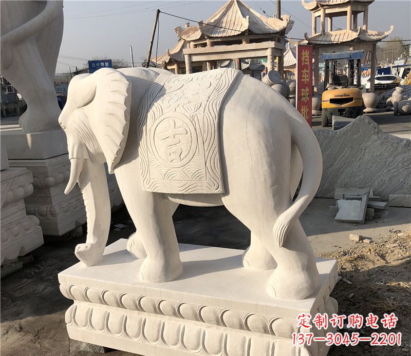 苏州大理石卷鼻如意大象雕塑