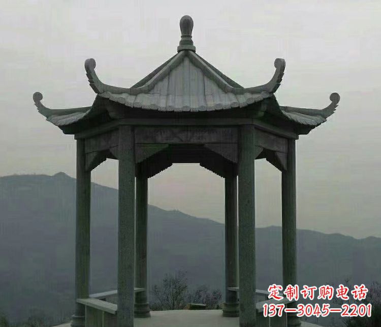 苏州考究工艺，奢华大理石六角凉亭雕塑