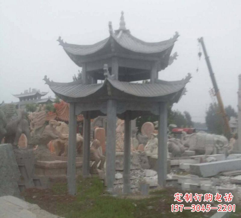苏州大理石六角凉亭石雕，精美绝伦