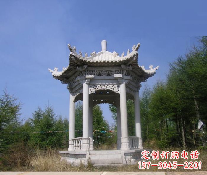 苏州精美大理石六角石凉亭雕塑