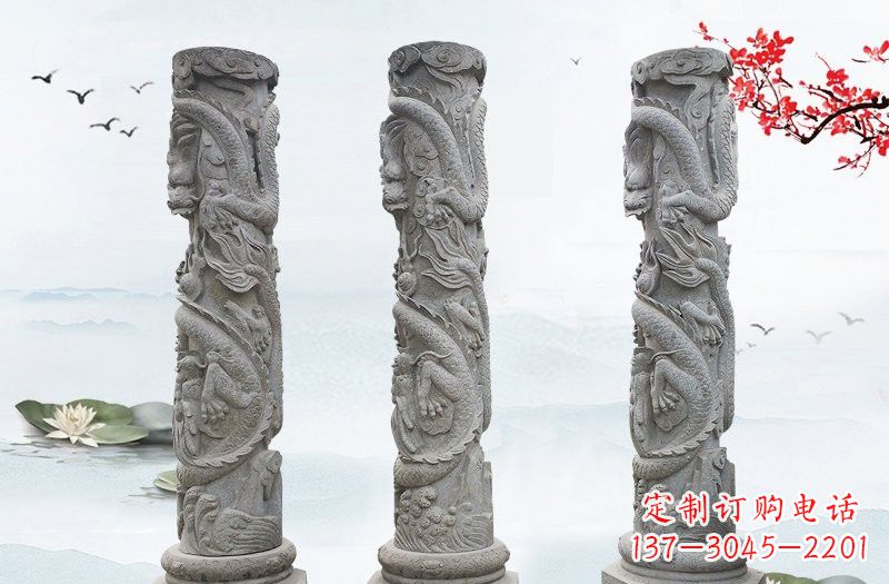 苏州精美大理石龙柱雕塑