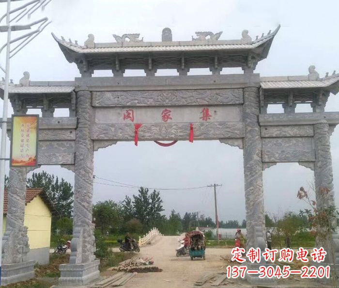苏州精美大理石三门牌楼雕塑