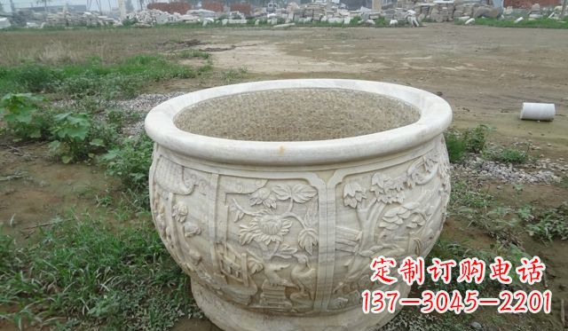 苏州大理石鸳鸯花盆雕塑