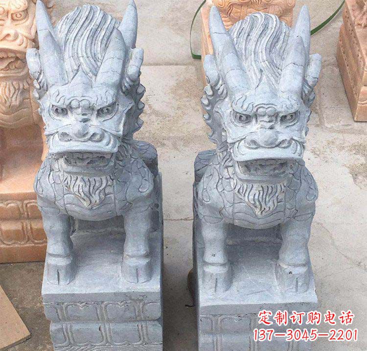 苏州雄伟壮观的白色大理石麒麟坐式门口雕塑