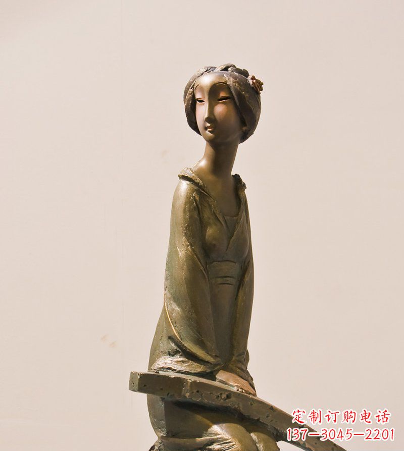 苏州古筝女人铜雕古代人物雕塑