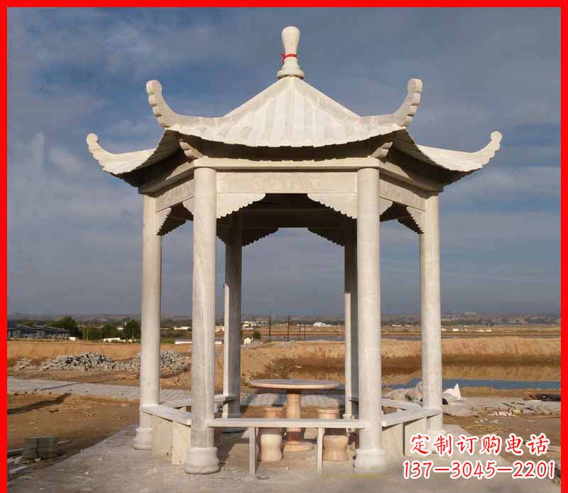 苏州公园大理石六角石雕凉亭 (2)