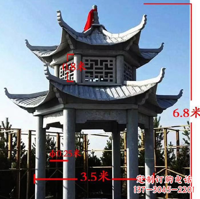 苏州杰出的大理石六角石双层凉亭雕塑
