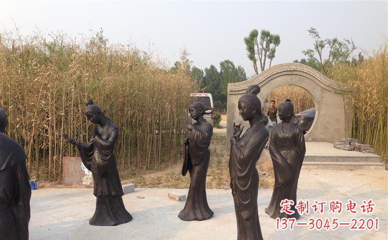 苏州公园古代女人人物铜雕