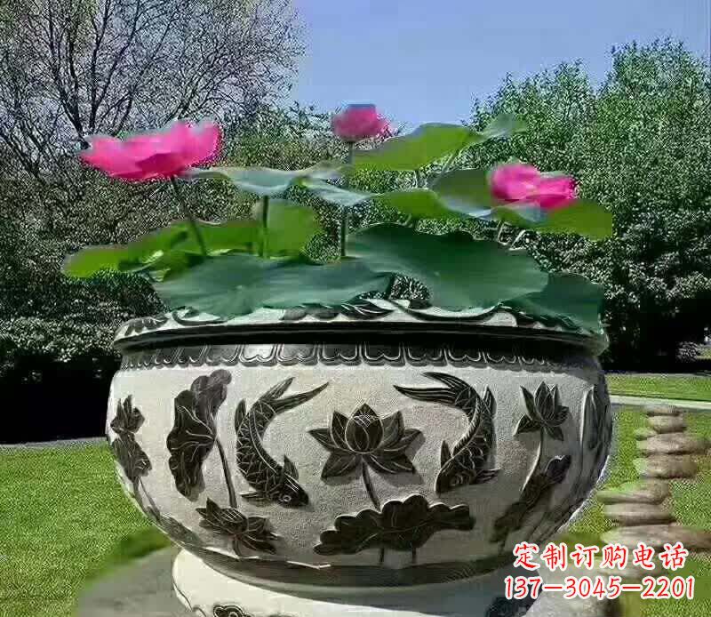 苏州唯美鲤鱼水缸雕塑