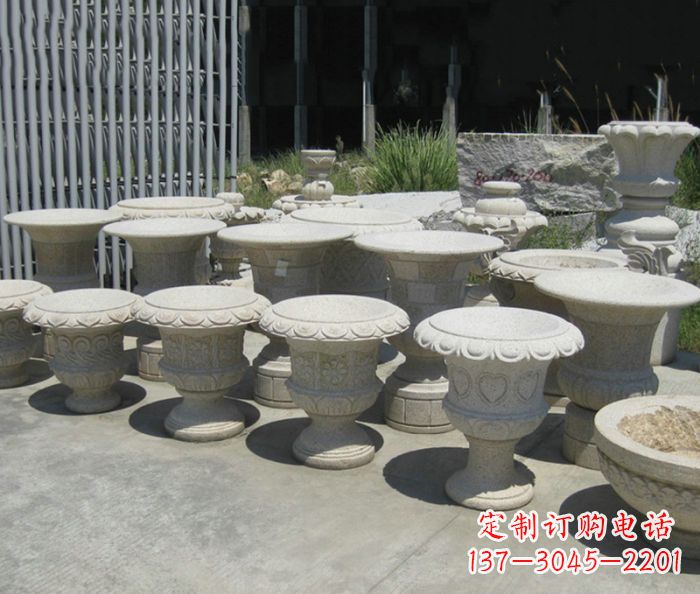 苏州大理石花盆石雕艺术品