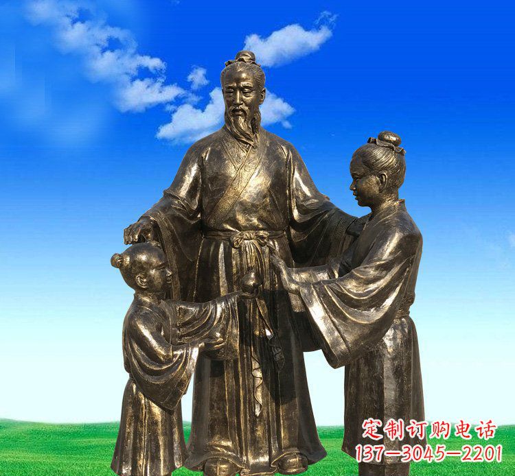 苏州公园铜雕孔融让梨人物雕塑
