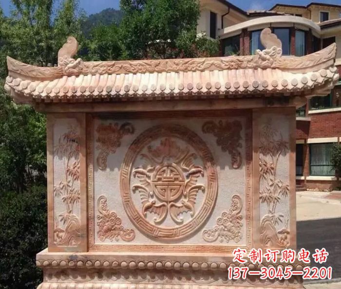 苏州中领雕塑-公园晚霞红蝙蝠竹子石影壁雕塑
