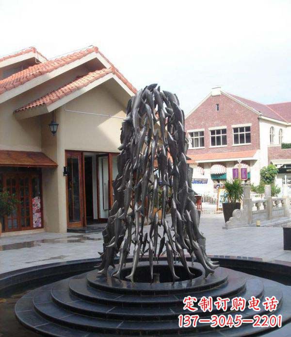苏州欢乐鱼群,喷泉铜雕