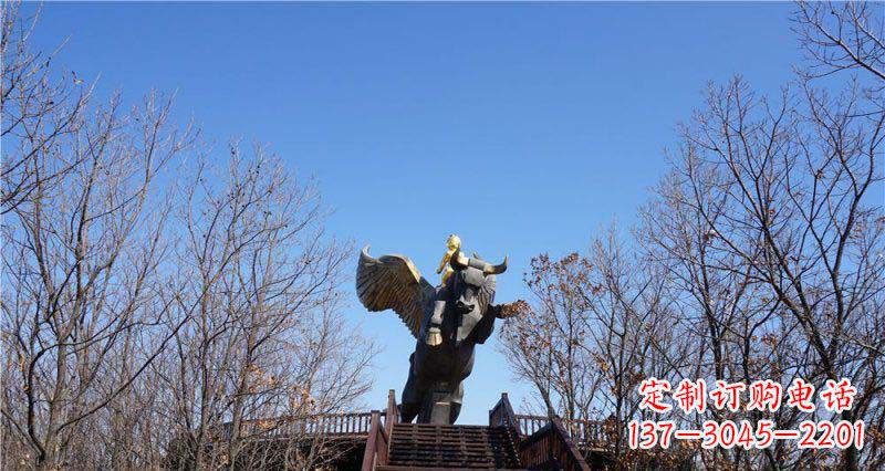 苏州精美铜雕雕塑——可爱小男孩站在飞牛上