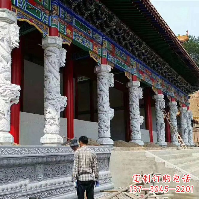 苏州精美手工制作的精美古建汉白玉龙柱雕塑
