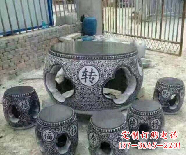 苏州风格独特的鼓式仿古石桌凳石雕