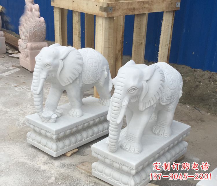苏州高端汉白玉吉祥如意大象门口招财雕塑