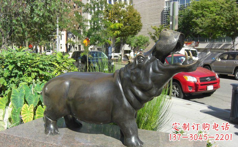 苏州精美细腻的街边河马铜雕