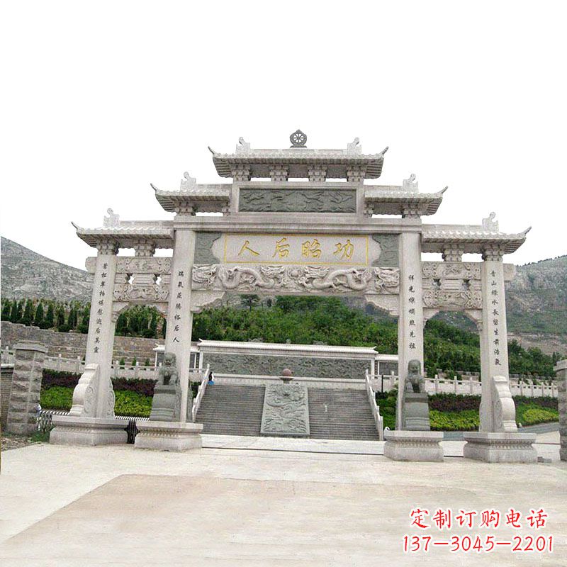 苏州景区汉白玉三门石雕牌坊
