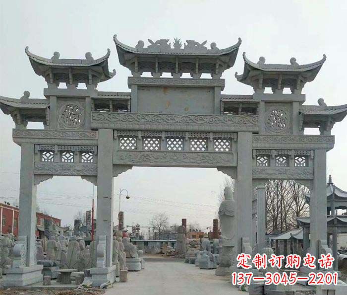 苏州三门牌坊石雕,精美汉风石雕装饰景区