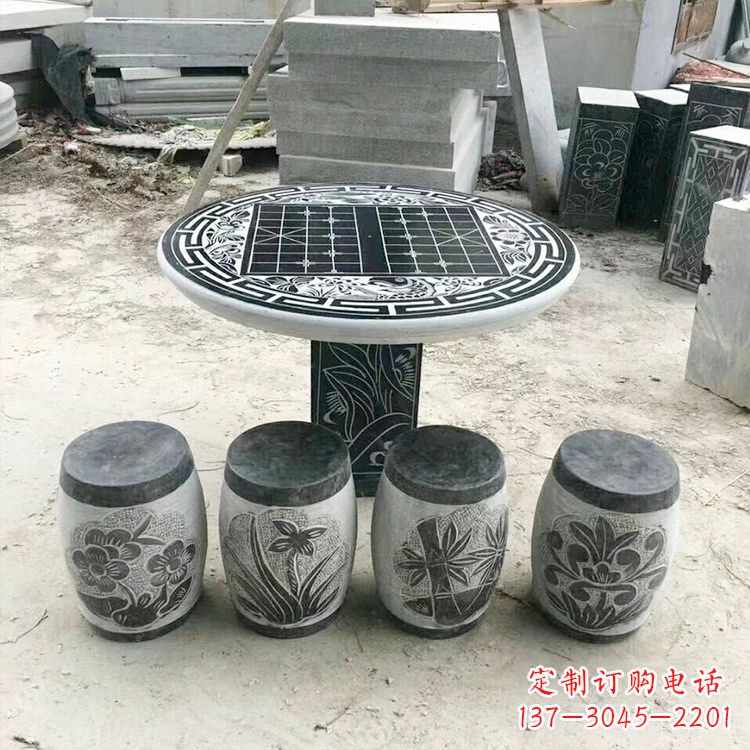 苏州精美梅兰竹菊形石桌凳，无与伦比的艺术美感