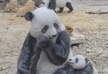 苏州母子熊猫石雕仿真动物雕塑