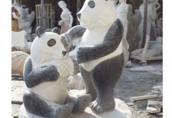 苏州母子熊猫石雕，传达真挚的亲情