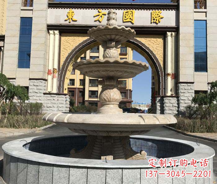 苏州三层欧式喷泉石雕，为小区增添质感