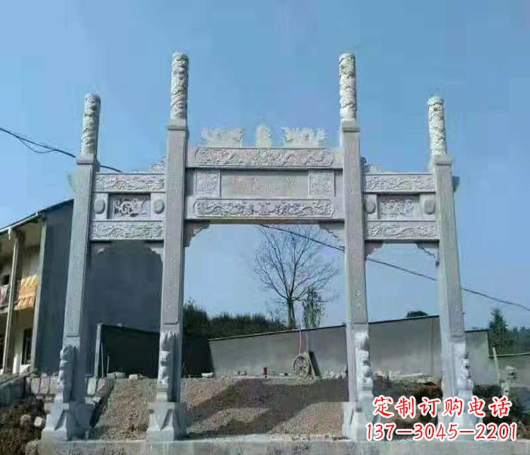 苏州三门仿古牌坊石雕,精致雕刻典雅之美