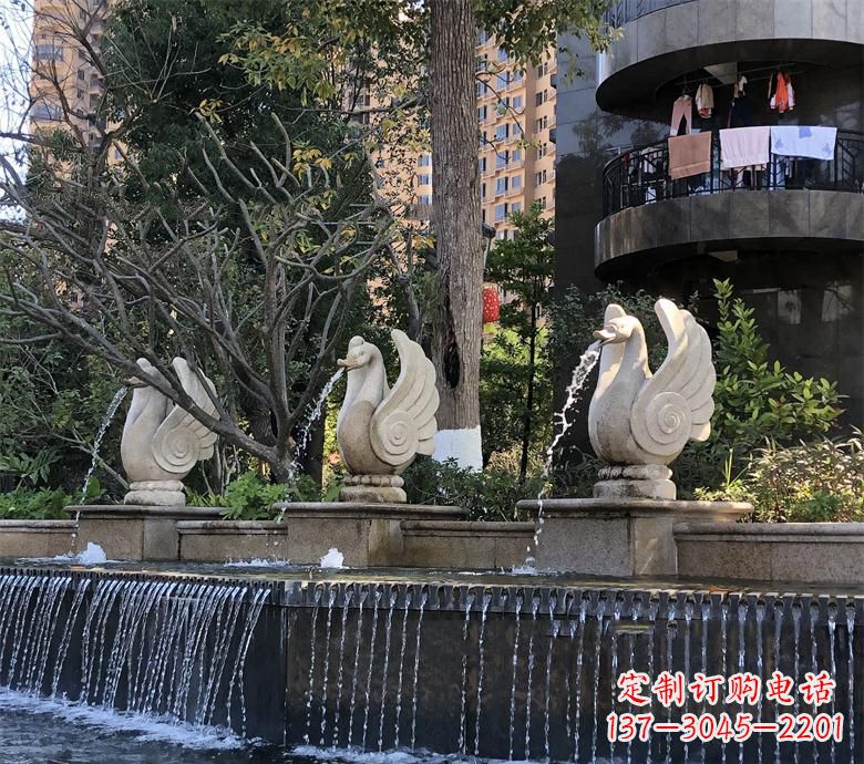 苏州石材喷水鹅 园林动物石雕景观摆放 水池石天鹅