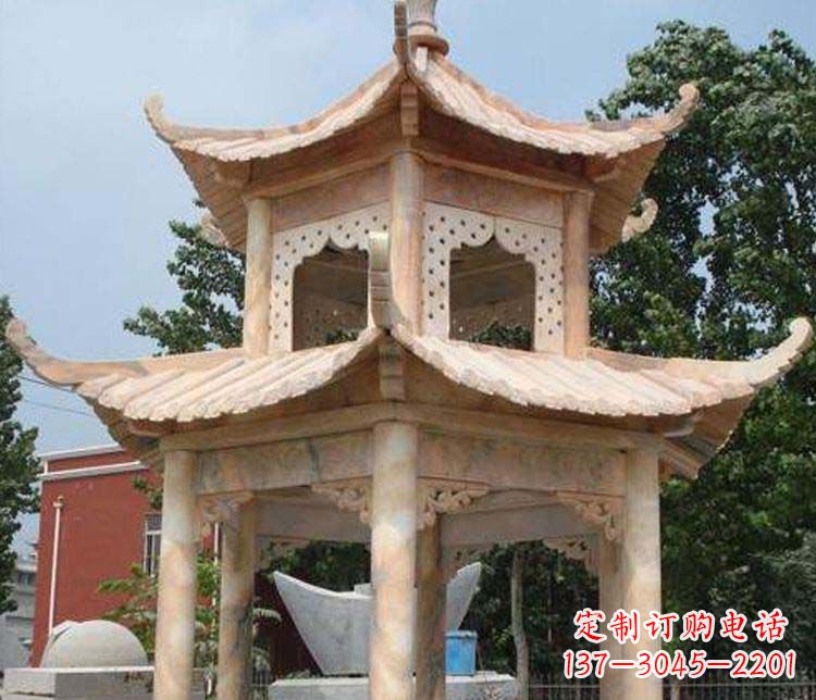 苏州双层晚霞红凉亭石雕