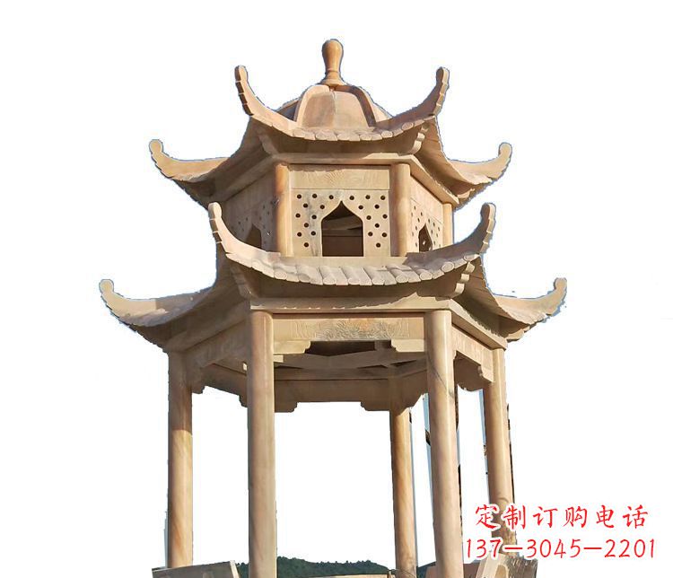 苏州双层晚霞红凉亭石雕 (2)