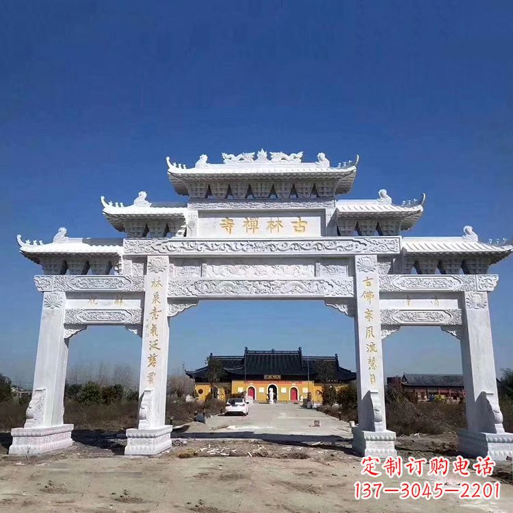 苏州寺院大门汉白玉石雕牌楼