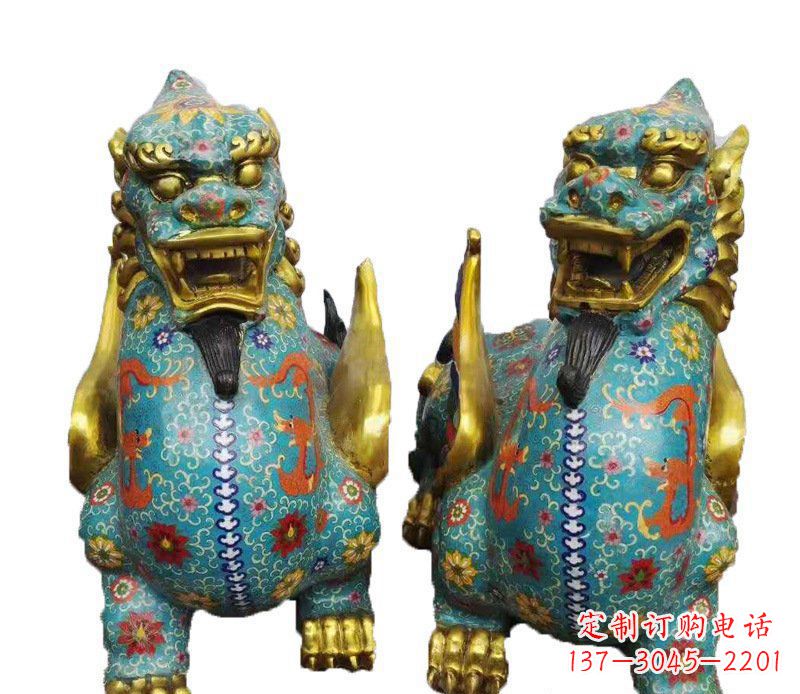 苏州铜雕彩绘镇宅麒麟雕塑摆件