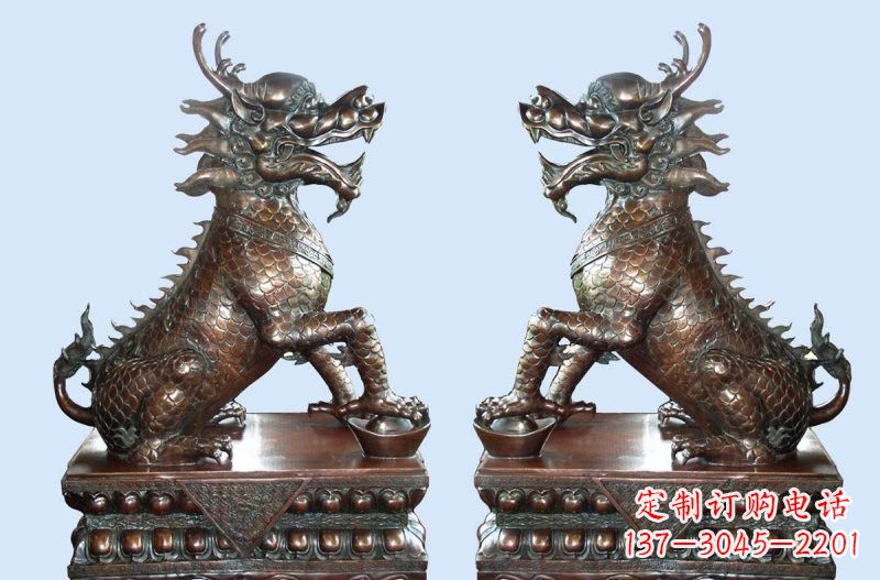 苏州铜雕踩元宝招财麒麟