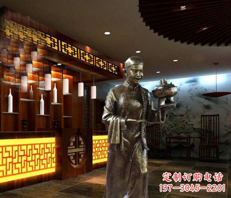 苏州铜雕店小二小品人物雕塑