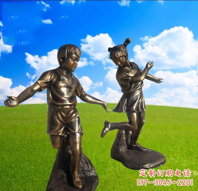苏州铜雕儿童踢毽子