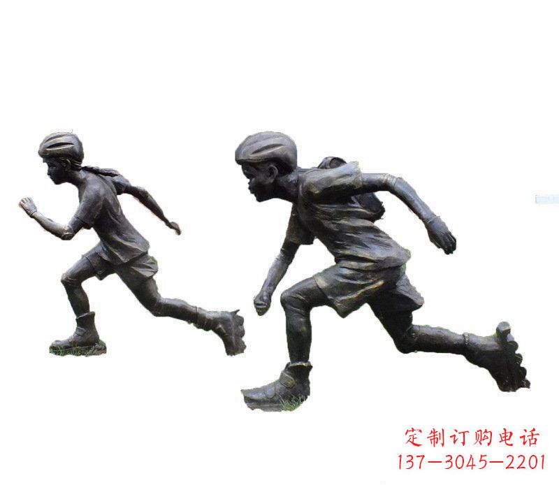 苏州铜雕民俗溜冰儿童摆件