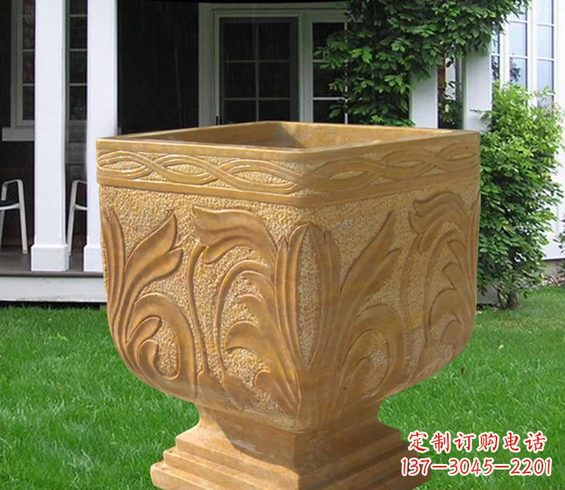 苏州晚霞红雕刻景观花盆雕塑